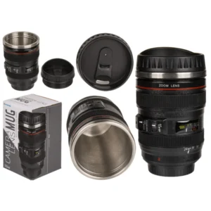 Plastic Mug with Stainless Steel Insert | Műanyag bögre, rozsdamentes acél betéttel ellátott kamerás objektív, kb. 15 cm