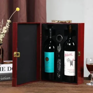 Wooden Wine Box for 2 Bottles | Fából készült luxus boros doboz, 2 palackhoz, bor kiegészítőkkel együtt