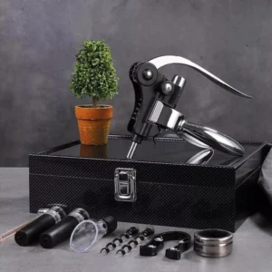 Wine Box with Accessories | Doboz prémium bor kiegészítőkkel, Ezüst Klasszikus Design, 9db