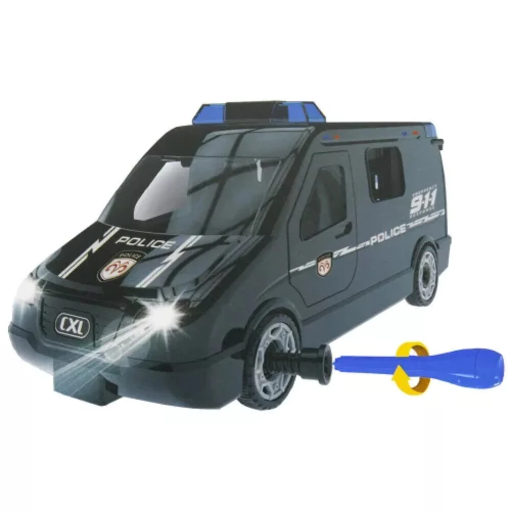 Összeszerelhető játék rendőr furgon, világít és zenél - 52 darabos | Assembleable Toy Police Van, Lights and Sounds 52pcs