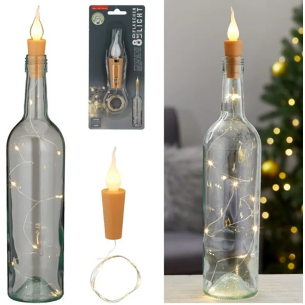 LED palackvilágítás 8 LED 75 cm meleg fehér gyertyás kupak ezüstdró | Bottle Lighting
