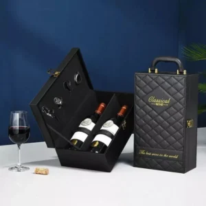Wine Box for 2 Bottles, with Wine Accessories Included, Classical Wine | Boros Doboz 2 Palackhoz, Boros Kiegészítőkkel, Klasszikus Bor