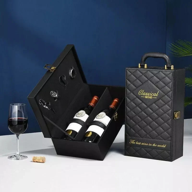 Wine Box for 2 Bottles, with Wine Accessories Included, Classical Wine | Boros Doboz 2 Palackhoz, Boros Kiegészítőkkel, Klasszikus Bor
