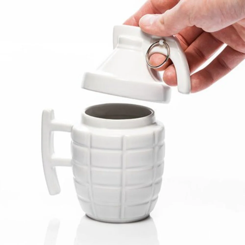 White Grenade Mug with Pin - Image 2