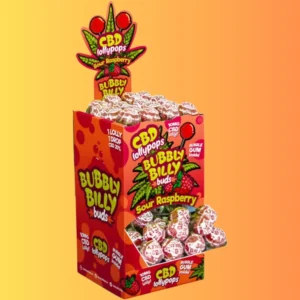 Bubbly Billy Buds Sour Raspberry Lollies with Bubblegum Inside I CBD-s Savanyú Málnás Nyalókák Rágógumival Belül (10 mg CBD) - 1db