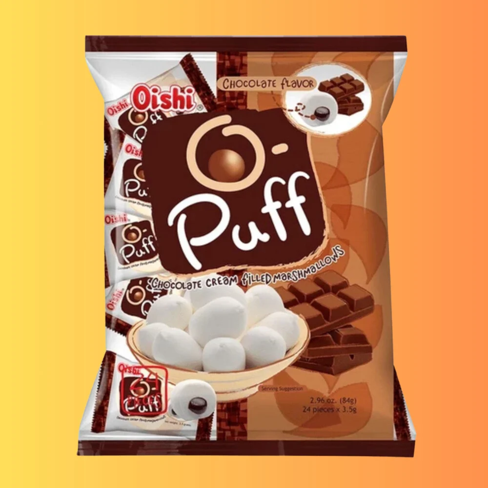 Oishi O-Puff Cream Filled Marshmallows Choco I Csokoládékrémmel Töltött Pillecukor 105g