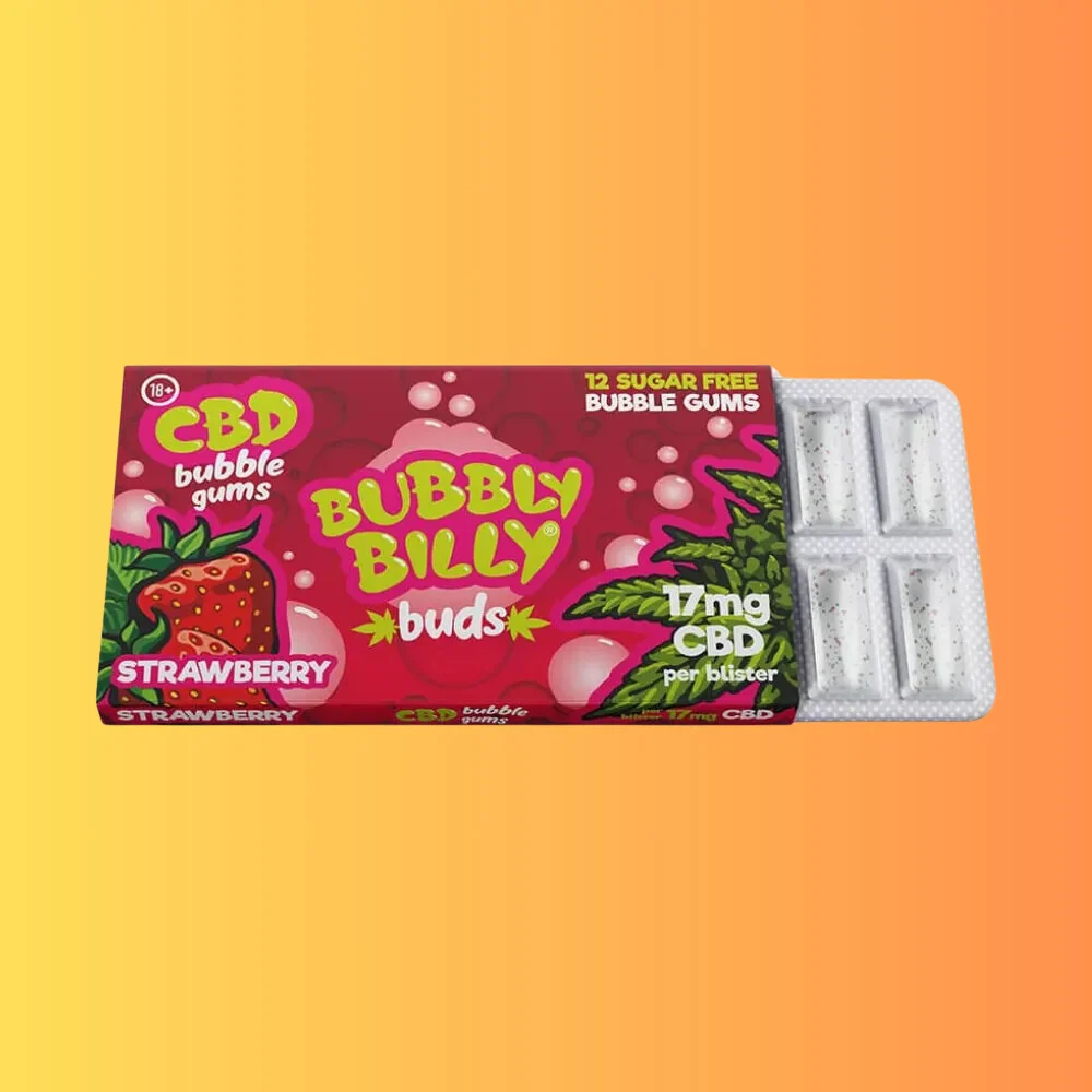 Bubbly Billy Buds Strawberry Flavoured Chewing Gum I Epres Rágógumi-17mg CBD