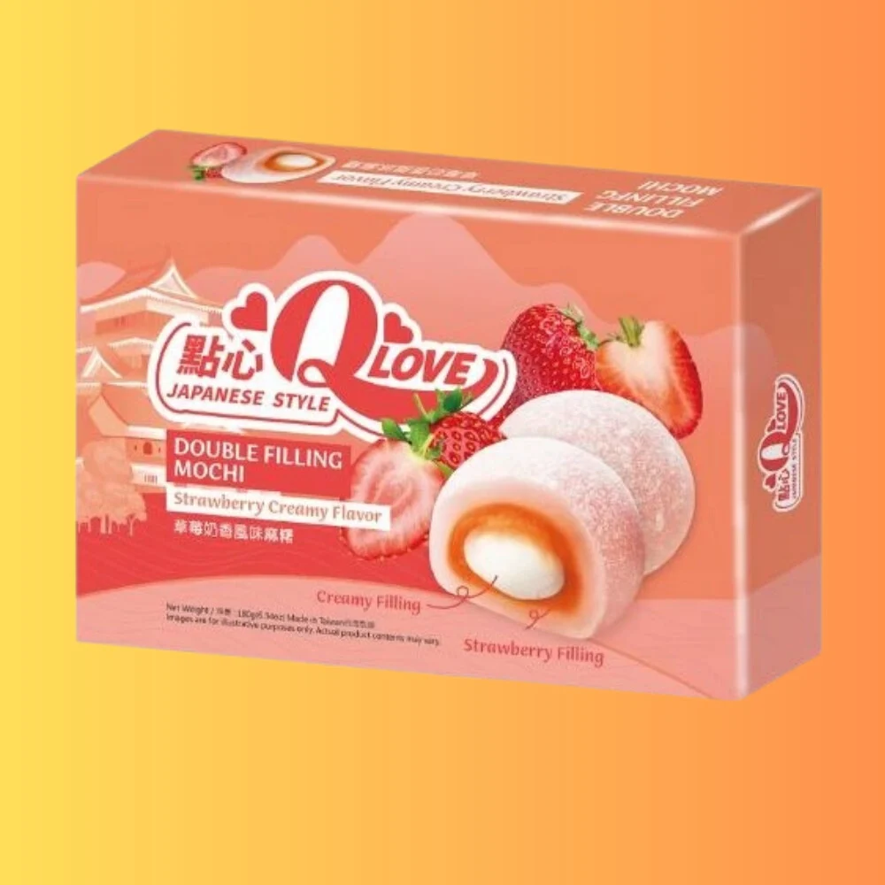 QLove Creamy Strawberry Double Filling Mochi 180g I Krémes Epres Dupla Töltésű Mochi